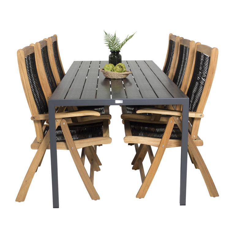 Hiran 6 - Person Acacia Patio Dining Set with Rectangular Table