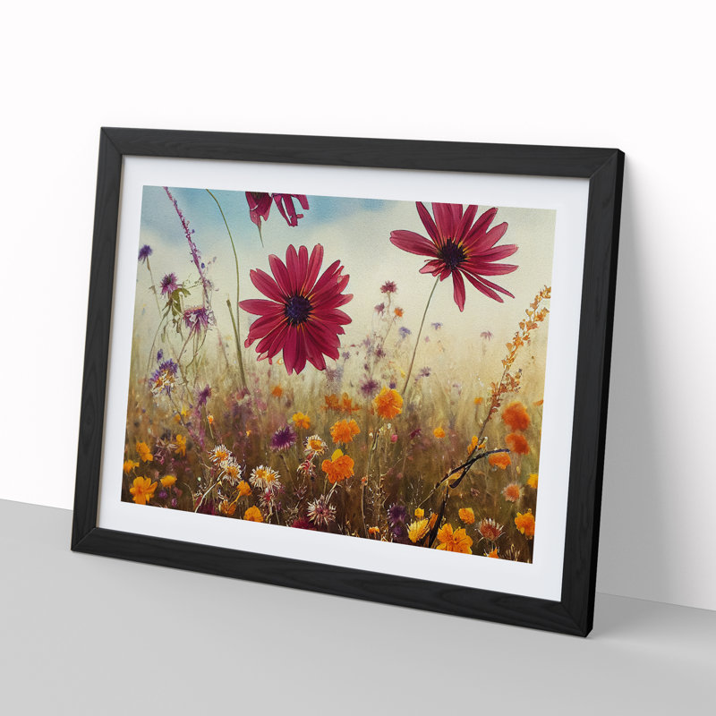 Masterful Wildflowers Floral - Single Picture Frame Print, 46cm H x 64cm W x 2cm D, Black Framed