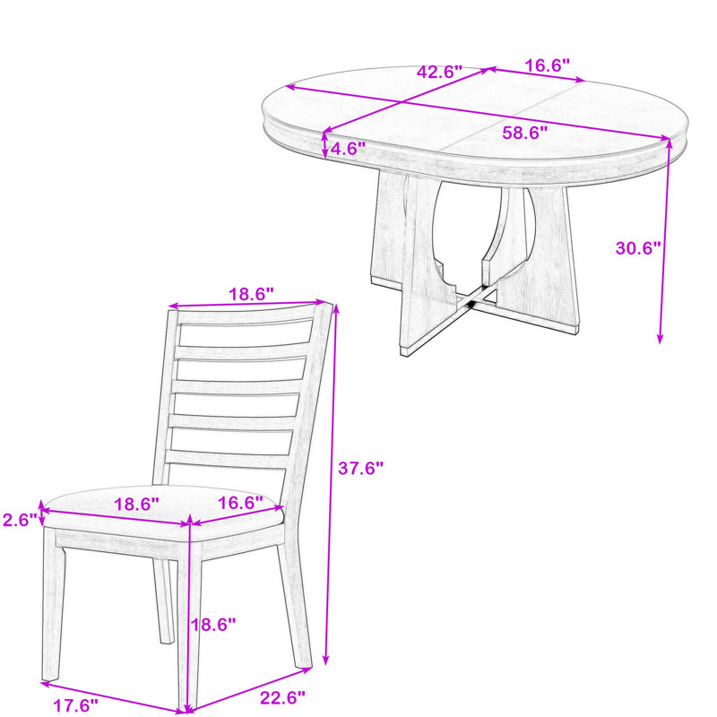 Ensemble de salle à manger extensible 5 pièces avec table et 4 chaises rembourrées Halie, Noyer, Noyer / beige