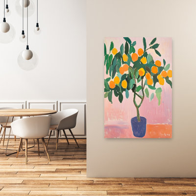 Vibrant Potted Orange Tree Bold Colorful Modern Orange Tree Fruit Landscape Wall Art Print by Mathieu - Wrapped Canvas Print