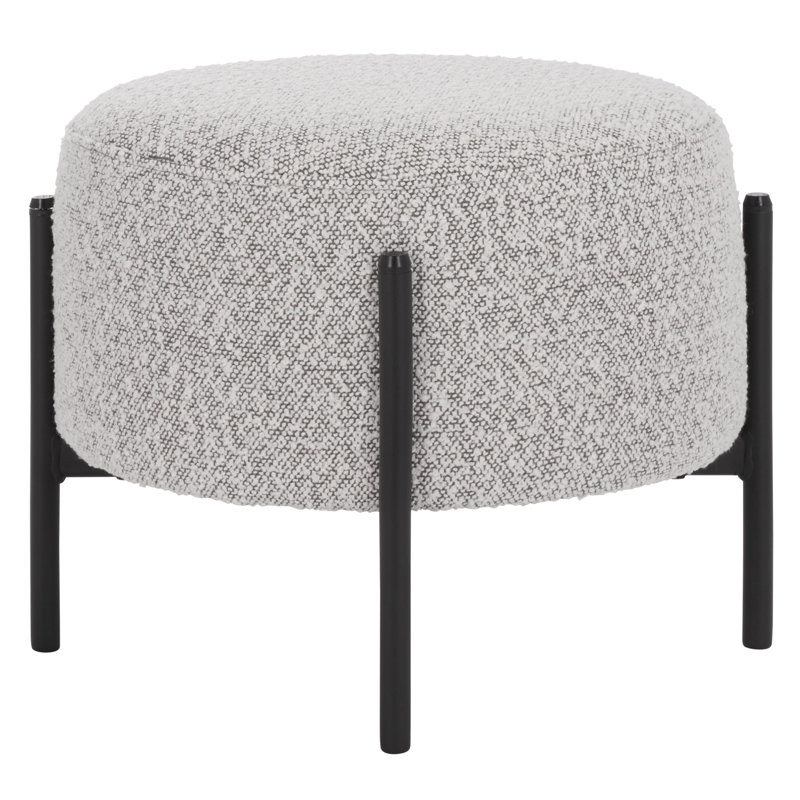 Leyton Adria 17" Round Ottoman, Light Gray Boucle