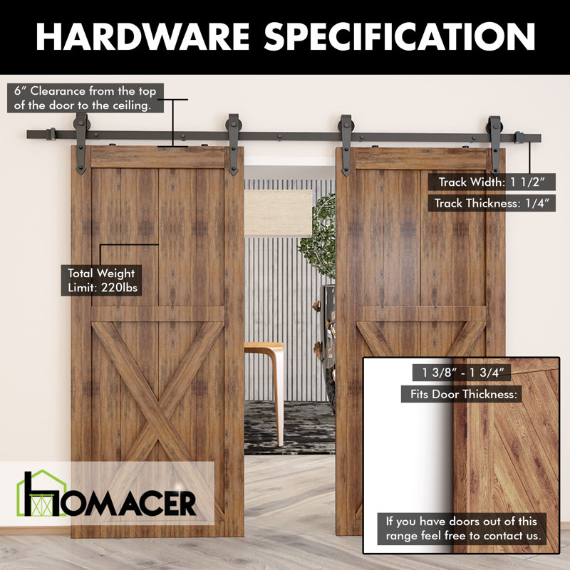 Black Rustic Arrow Design Non-Bypass Single Track Two Door Hardware Kit( Door Not Included), 132 in.