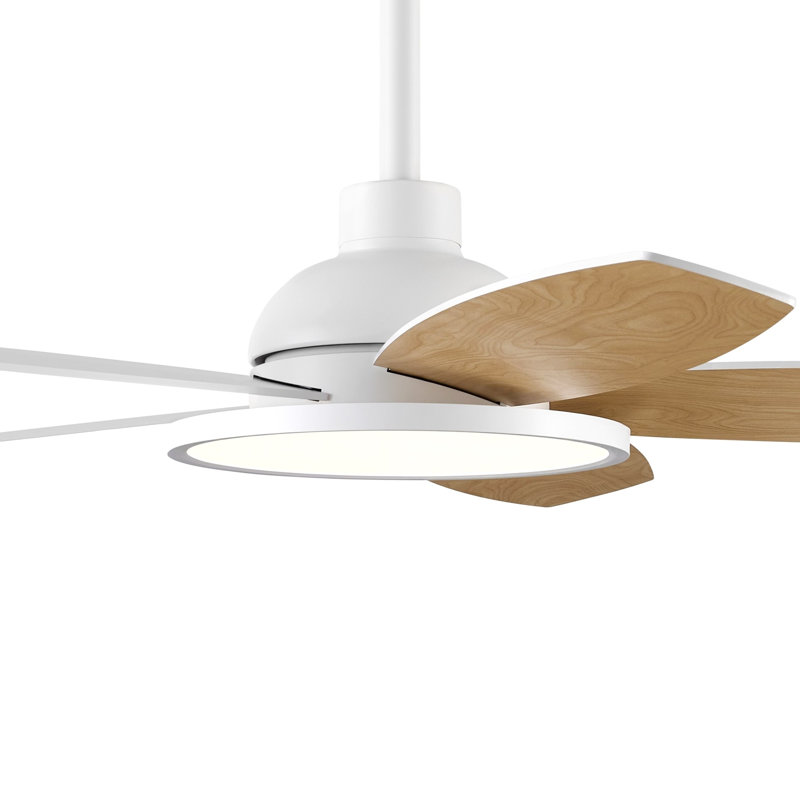 Ventilateur de plafond encastré avec lumière DEL et télécommande, 42", Blanc / pales en bois naturel
