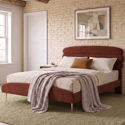 Upholstered Platform Bed Frame with Channel Tufted Headboard, Modern Minimalist Bed with Metal Legs for Contemporary Bedroom