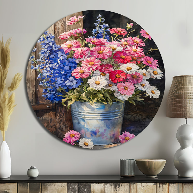 Karenda - reproduction d'art traditionnelle rose en métal, H 36 po x l 36 po