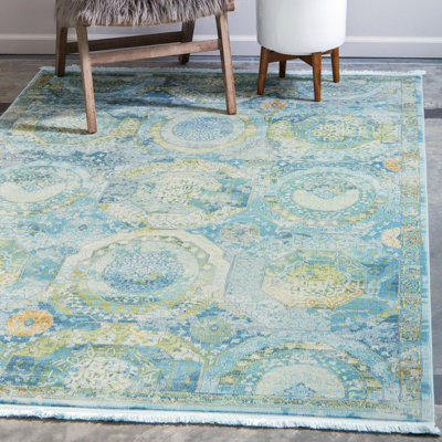 Folmar Oriental Green/Light Blue Area Rug