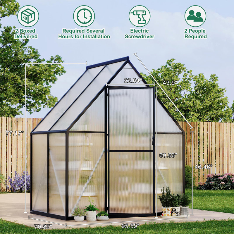 Heavy-Duty Large Walk-In Greenhouse, Thicker Aluminum Frame with Vent Window & Door, Easy Assembly Sunroom for Backyard and Patio (Black)
