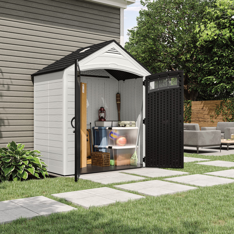 Remise de rangement en résine avec portes doubles de l 84 po x P 48 po Suncast, fabriquée aux États-Unis, Noir