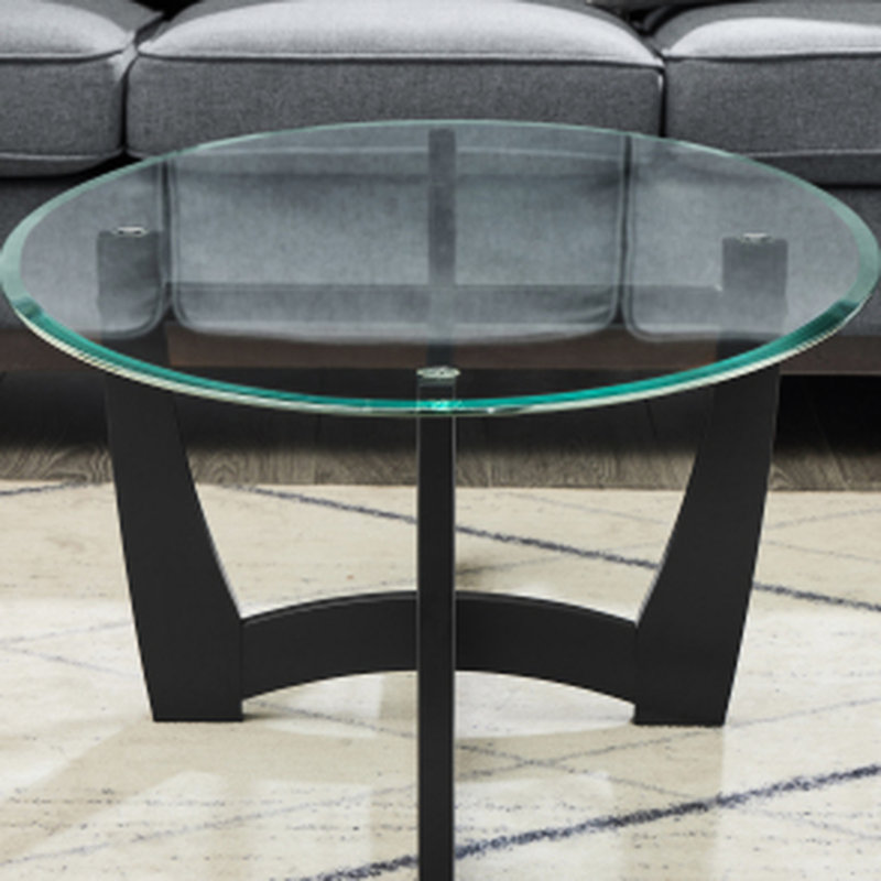 48" Oval Glass Top Coffee Table, Modern Black Frame Center Table for Living Room Office Apartment, Black