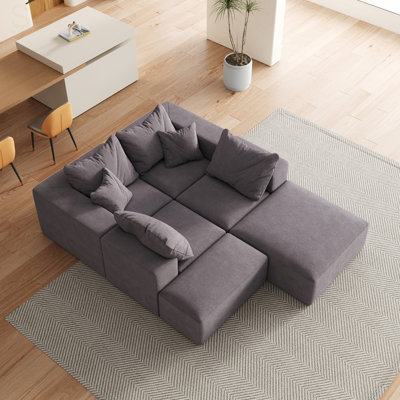 Modern Upholstered Sectional Boneless Couch Set,Modular 132" L Shaped Sectional Living Room Sofa Set With 6 Pillows,Free Combination Sofa Couch