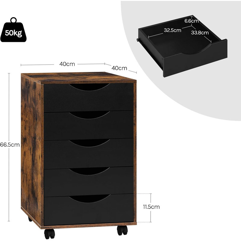 Ristana 5 Drawer Filing Cabinet, Vintage Brown/Black