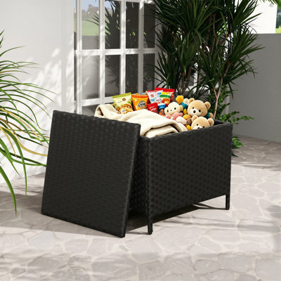 Outdoor Wicker Side Table Patio Coffee Table with Storage End Square Table