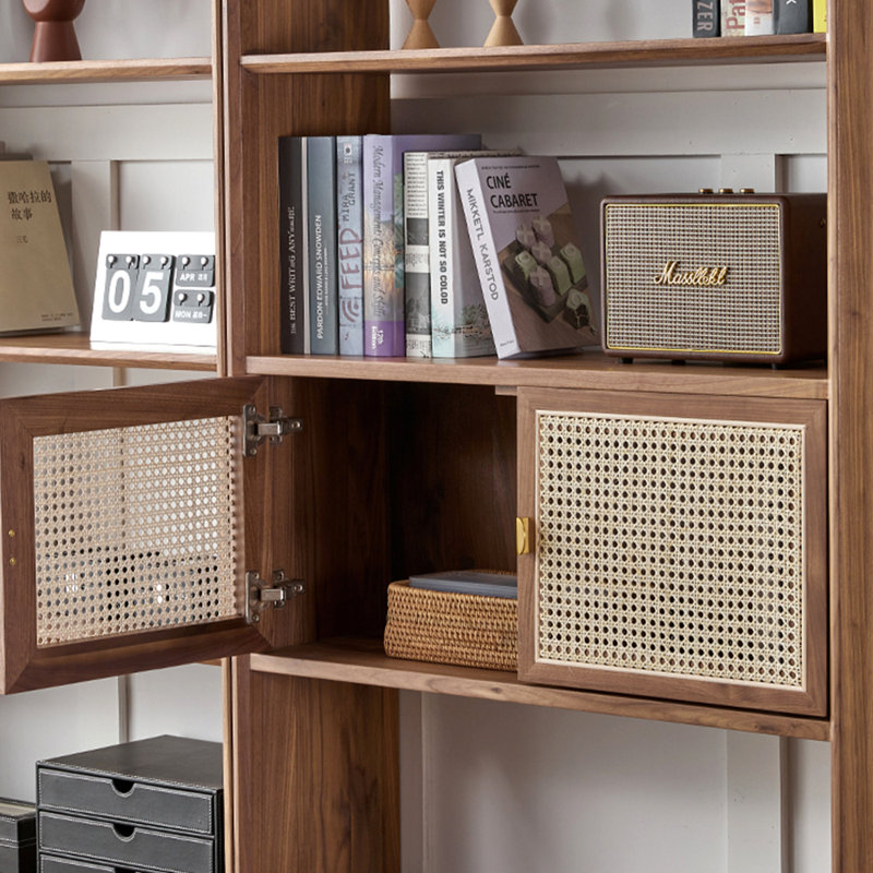 Italian style simple rattan bookcase, Dark Brown