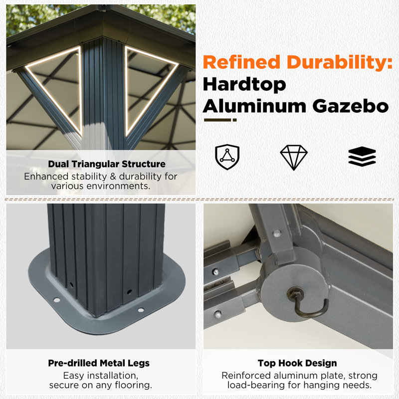 12 Ft. W x 14 Ft. D and 12 Ft. W x 16 Ft. D Aluminum Patio Gazebo, 16 ft. W x 12 ft. D