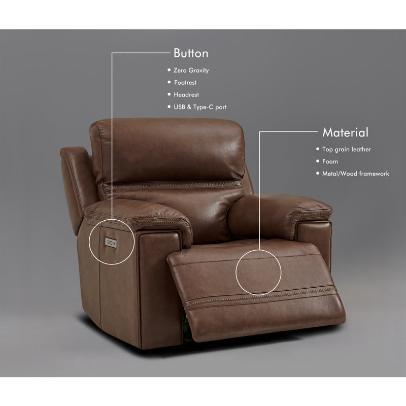 Genuine Leather Detachable Dual Power Recliner With Usb And Type-c Charging Ports, Light Brown
