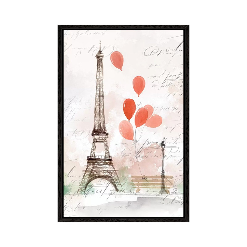 Balloons In Paris by Isabelle Z - Print on Canvas, 66.04 cm H x 45.72 cm W, Black Framed