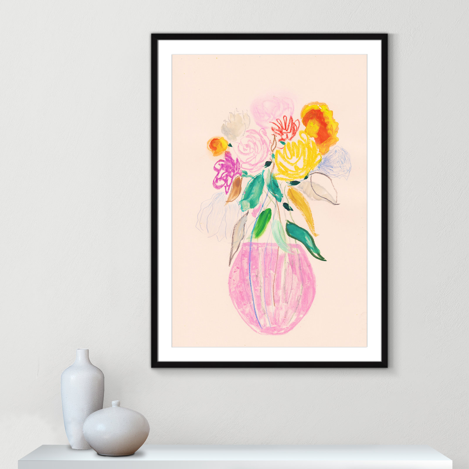 Simple Floral I Print by Bea Dina, Black Single Picture Framed Paper, White, 41.5" H x 29.5" W x 1.25" D