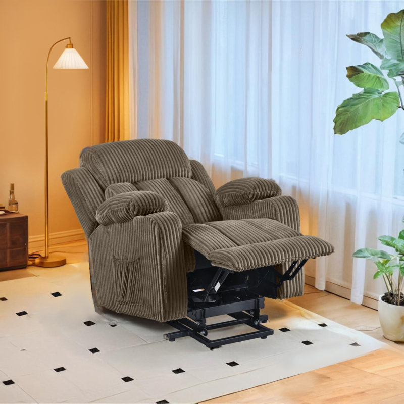 Power Lift Recliner Chair with Infinite Position Recline, Heat, and Massage, Khaki Corduroy