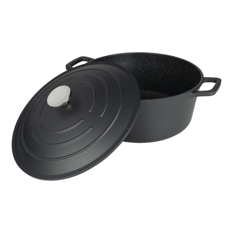 Grunwerg Commichef Non-Stick Cast Aluminum Round Dutch Oven, 6.5l, Black