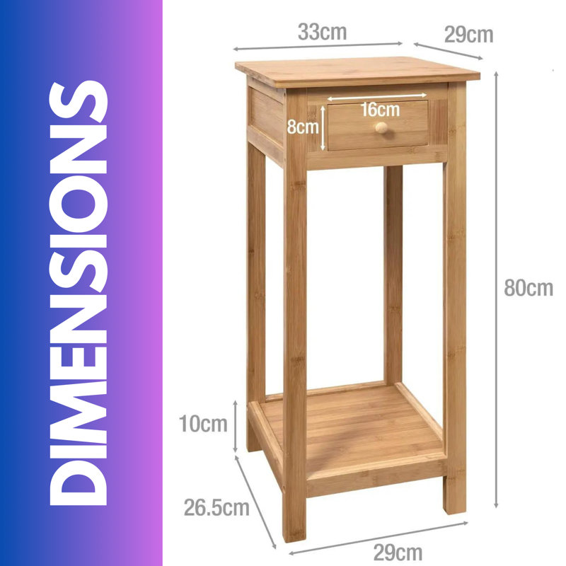2 Tier Tall Bamboo Side Table With A Drawer