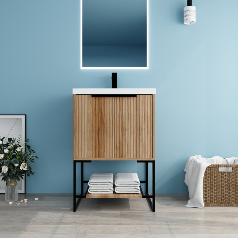 Ensemble de meuble-lavabo simple 24 po Dejana, Brun pâle, Noir mat