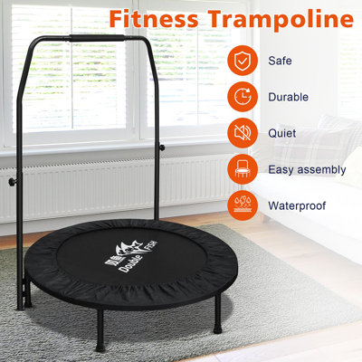 DOUBLE POISSON 1 mini trampoline réglable en mousse de haute qualité avec poignée en mousse de 48 po - Peut supporter jusqu'à 400 lb, rebondisseur de forme rectangulaire noir pour adultes - idéal pour les entraînements intérieurs et extérieurs