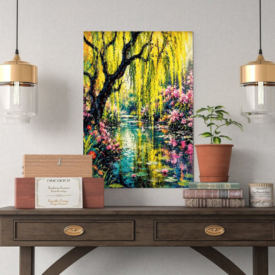 Canvas Wall Art Vibrant Willow Tree Garden River Landscape Art Vintage Poster Print Home Decor