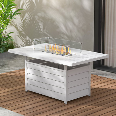 Brandtley 26.4" H x 54.3" W Aluminum Propane Outdoor Fire Pit Table