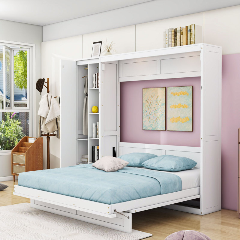 Septimus Foldaway Murphy Bed with Multi-Functionality, White, Queen