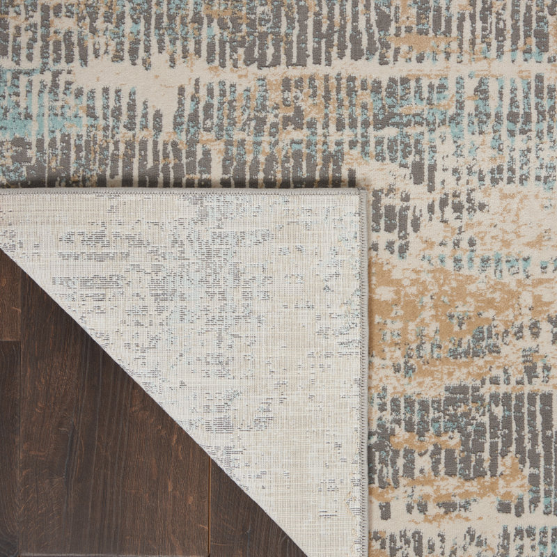 Abstract Area Rug in Beige/Blue, Rectangle 4' x 6'