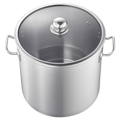 21-Quart Stainless Steel Stock Pot with Glass Lid, 14.96 x 12.6 x 14.17 in, Stainless Steel, 1-Piece, Stock Pot, Natural, Multi-Stove Compatible