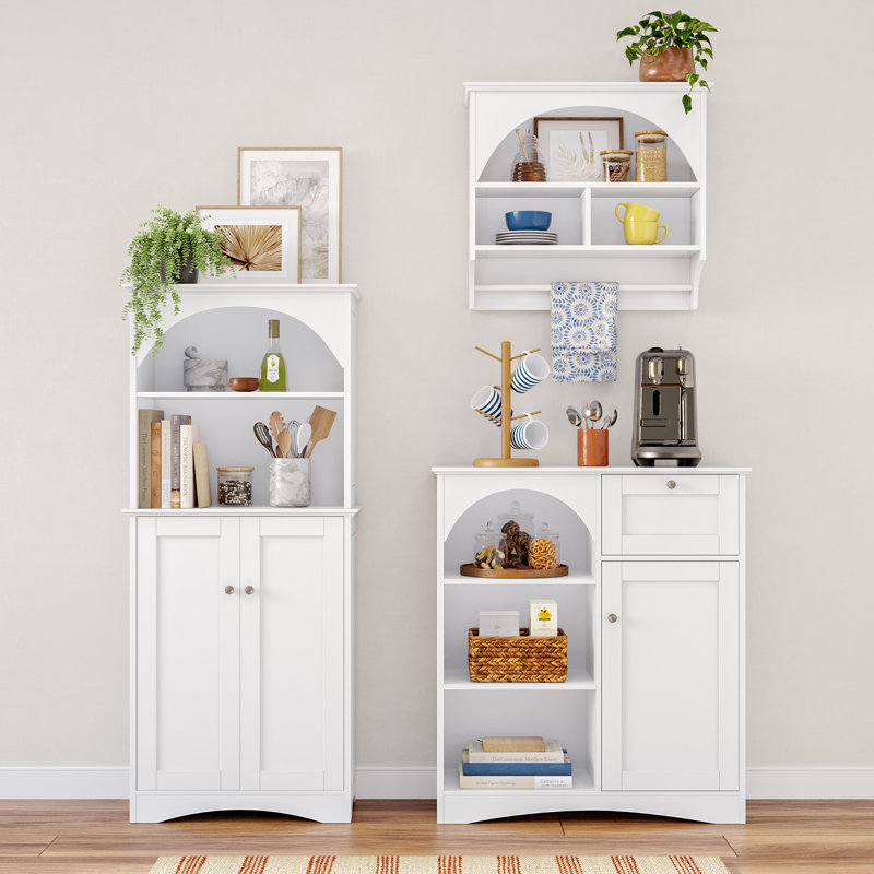  1 Door, 1 Drawer Tall Kitchen Storage Cabinet With Open Shelves - White