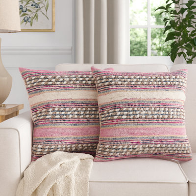 Ensemble de 2 coussins carrés rayés en mélange de coton texturé