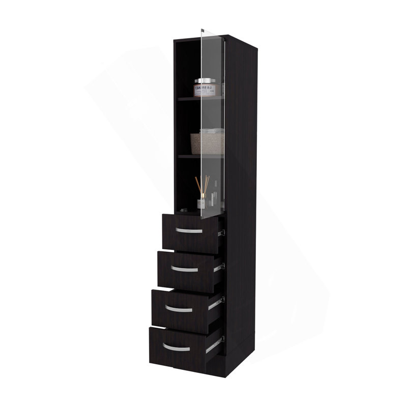 Armoire à linge à 4 tiroirs avec porte en verre Wengue
