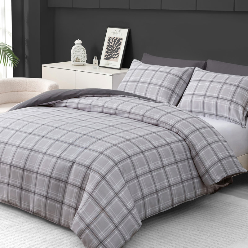 Microfiber Duvet Cover Set, Double (200cm x 200cm), White & Grey