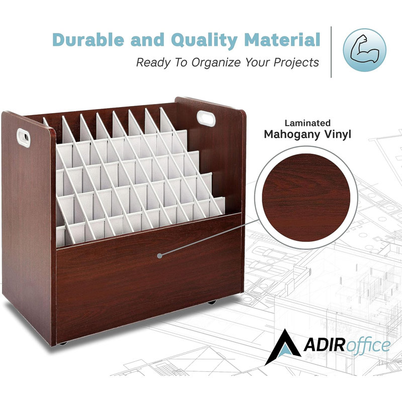Mahogany Mobile 50-Compartment Roll File Organizer with Vinyl Laminate