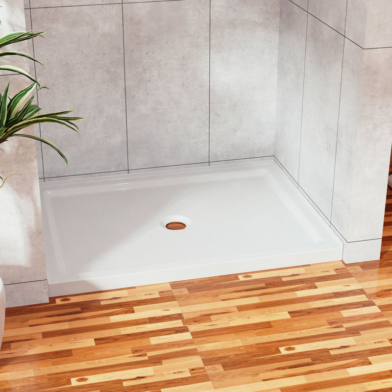 32-Inch X 48-Inch White Shower Base 3.4-Inch Height Non-Slip Acrylic Center Drain Single-Threshold Shower Base