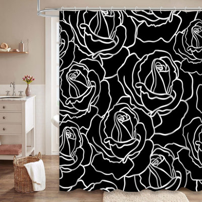 Rideau de douche noir avec 12 crochets