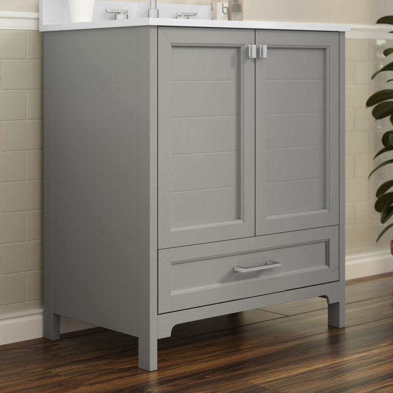 Bathroom Vanity With Undermount Sink, Cabinet, And Drawer, Nickel, Gray