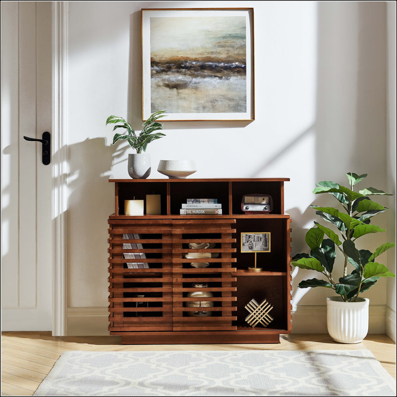 Buffet avec portes coulissantes et tablette réglable, Walnut