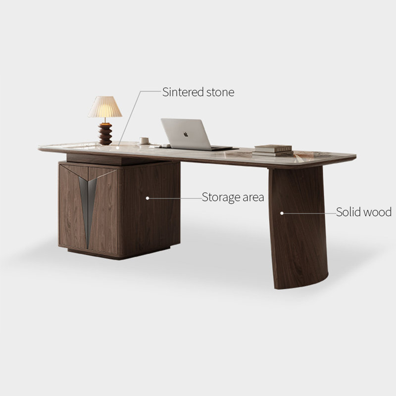 Bureau en pierre frittée en bois massif, H 29,53 po x l 86,61 po x P 31,5 po