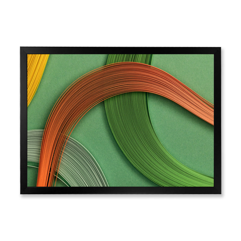 «Fractal Green and Orange Junction II», art mural moderne sur toile, Toile avec cadre noir, H 8 po x l 12 po x P 1 po