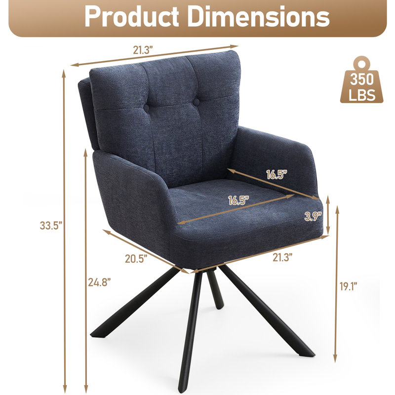 Modern Upholstered Swivel Armchairs with Tufted Back, Metal Legs, Navy Chenille