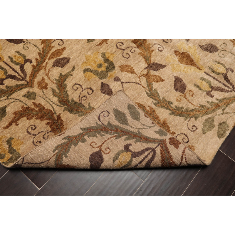 Hand-Knotted Tan and Brown Wool Oriental Rug, 6' x 9'