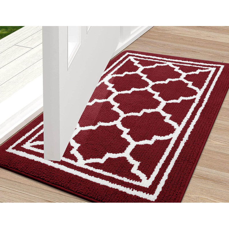 Washable Door Mats Indoor,Non-Slip Low Profile Doormat,80 Cm, Burgundy