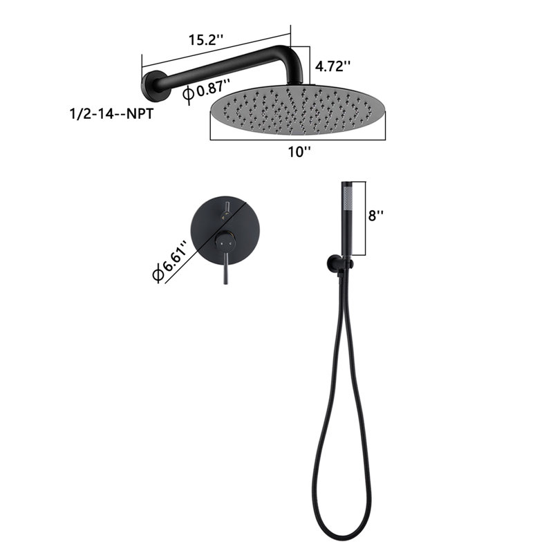 Pommes de douche 10 po noir mat: pluie et à main, laiton pour une salle de bain raffinée et élégante, Noir mat