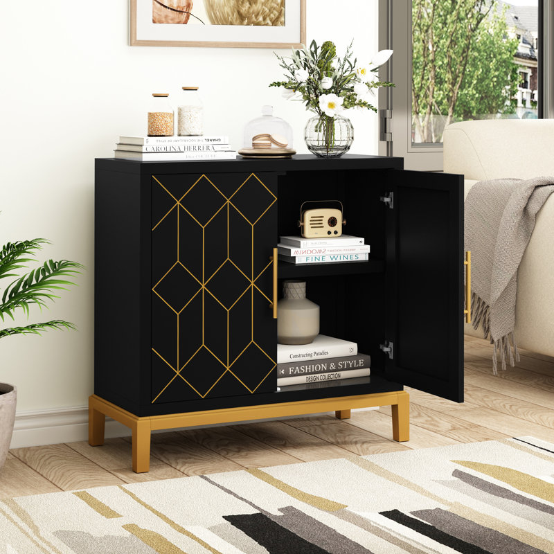 32" Accent Cabinet with Gold Trim, Black