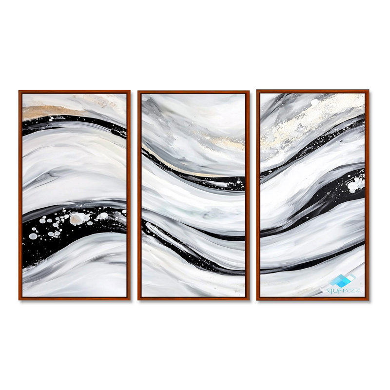 «Black and Grey Stone Abstract Waves II - Abstract Modern Waves», ensemble de reproduction d'art mural, Brun