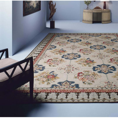 Tapis ivoire et brun noué à la main de haute qualité