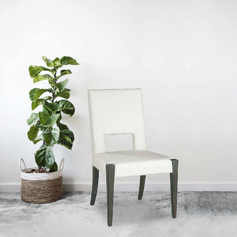 Transitional Edgewater White Linen & Wood Side Chair